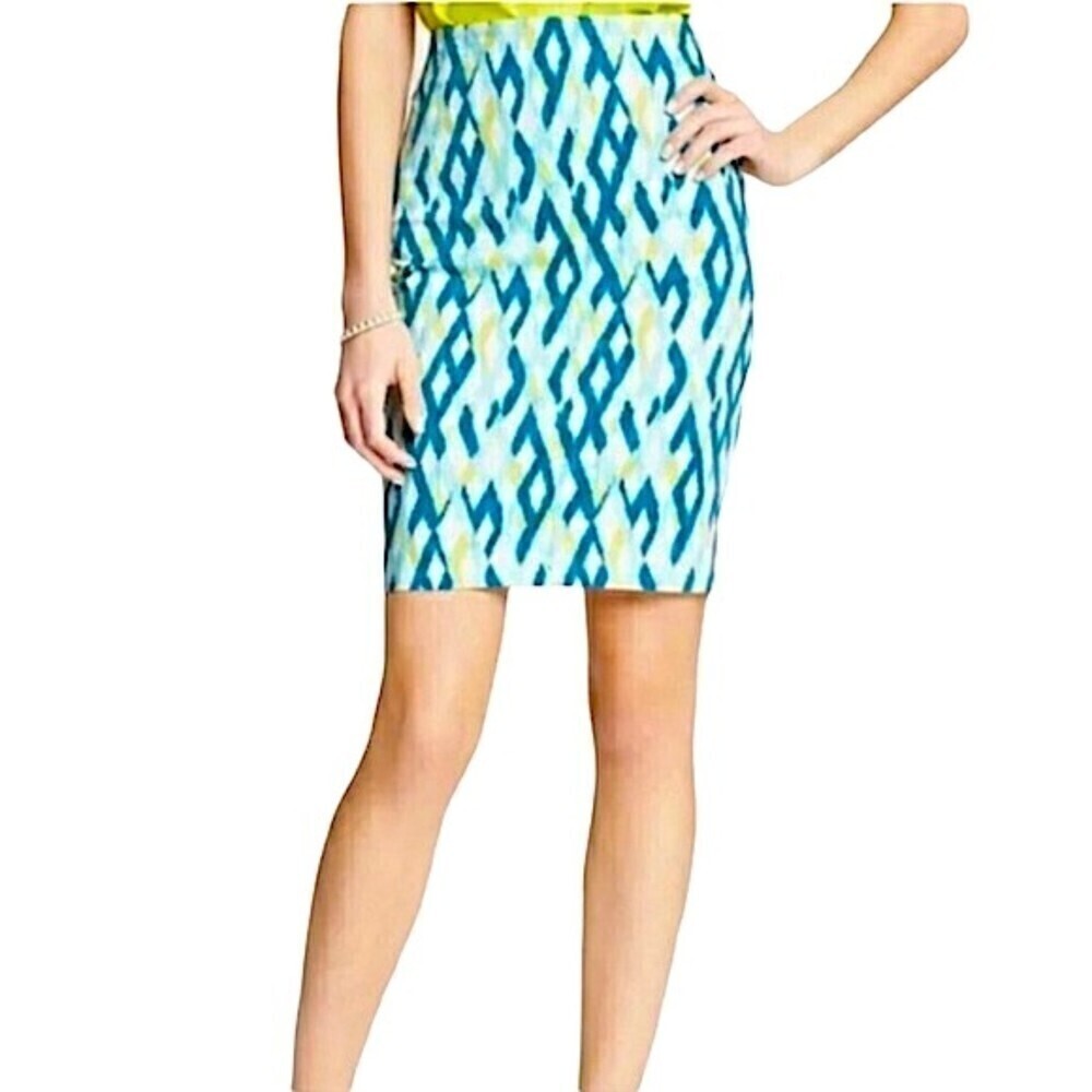 ANN TAYLOR Diamond Trellis Blue Green White Straight Pencil Skirt Size 2